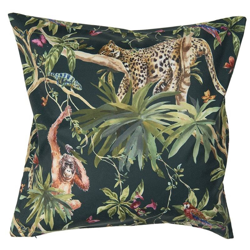 Foto van Clayre & eef kussenhoes 45*45 cm groen zwart polyester vierkant jungle sierkussenhoes kussen hoes groen sierkussenhoes