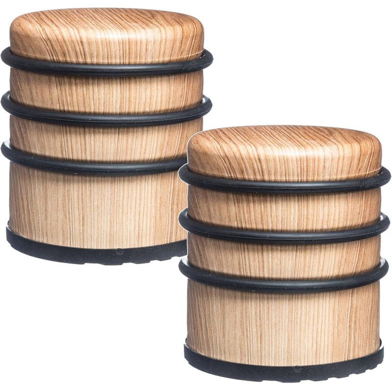 Foto van 2x stuks ronde deurstopper houtlook 7 x 8 cm van metaal - deurstoppers