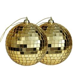 Foto van Othmar decorations disco kerstballen - 2x - goud - 10 cm - kunststof - kerstbal