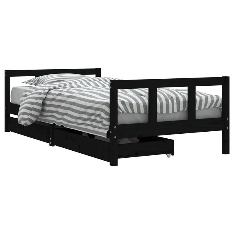 Foto van Vidaxl kinderbedframe met lades 90x190 cm massief grenenhout zwart