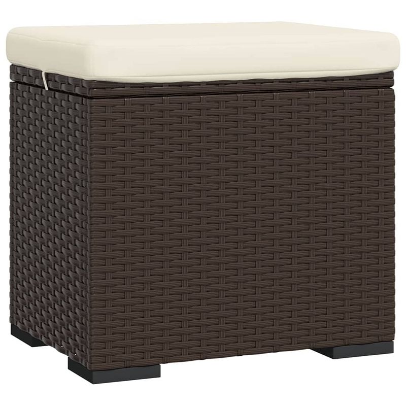 Foto van The living store hocker pe rattan 40x30x40 cm - bruin+crèmewit - stof 4cm