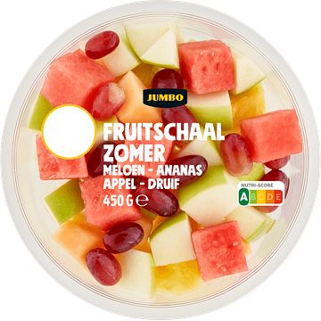 Foto van Jumbo fruitschaal zomer meloen ananas appel druif 450g