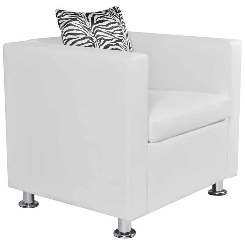 Foto van The living store kubus fauteuil - wit - 70 x 62.5 x 63 cm - hoogwaardig kunstleer