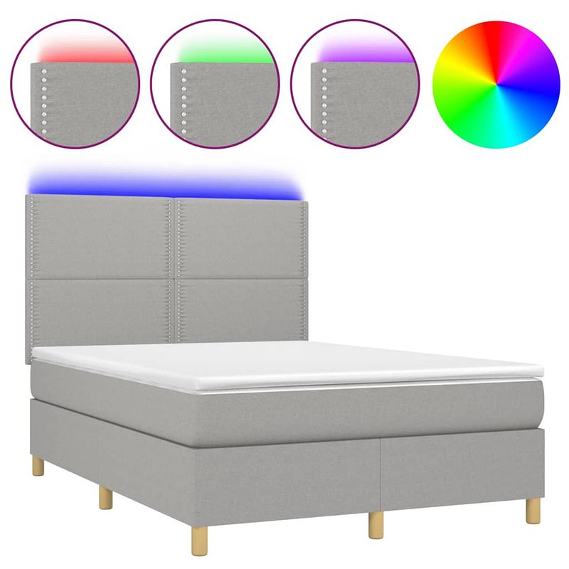 Foto van The living store boxspring bed - led - lichtgrijs - 203x144x118/128 cm - pocketvering matras - huidvriendelijk