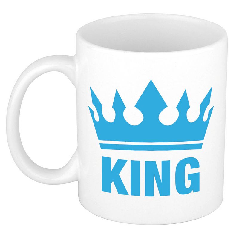 Foto van Cadeau king mok/ beker wit met blauwe bedrukking 300 ml - feest mokken