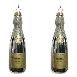 Foto van 2x kersthangers figuurtjes champagne fles 12 cm - kersthangers