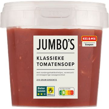 Foto van 2 bekers a 500ml | jumbo verse soep tomaat met balletjes en vermicelli 500g aanbieding bij jumbo