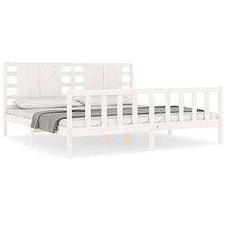 Foto van The living store bedframe massief grenen hout - wit - 205.5 x 185.5 x 100 cm (l x b x h) - geschikt voor matras 180 x