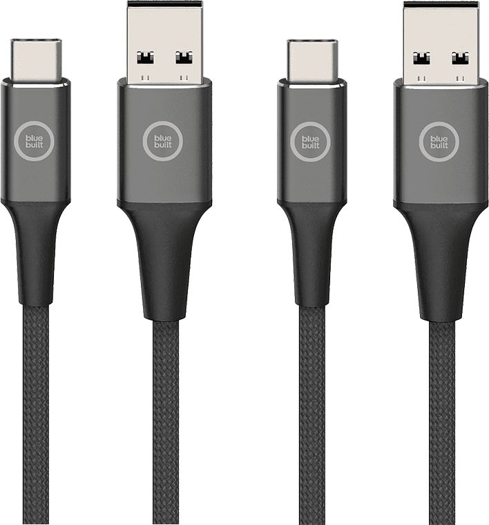 Foto van Bluebuilt usb a naar usb c kabel 1,5m nylon zwart duo pack