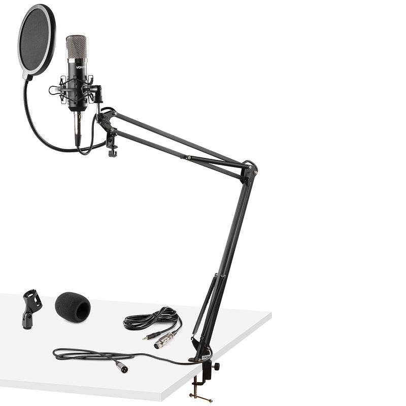 Foto van Vonyx cms400 condensatormicrofoon met broadcast arm en popfilter