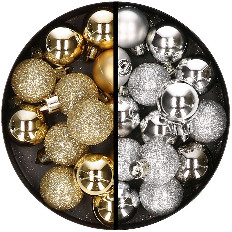 Foto van 34x stuks kunststof kerstballen goud en zilver 3 cm - kerstbal