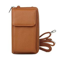Foto van Ibello portemonnee tasje met schouderband bruin telefoontasje dames anti-skim rfid festival tas portemonnee voor mobiel
