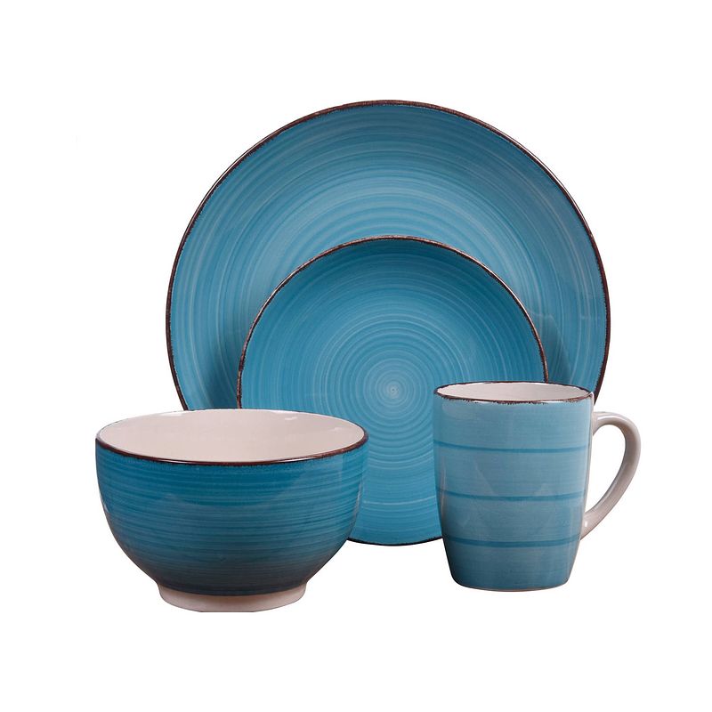 Foto van 4goodz aardewerk servies 4 personen / 16 delig - blauw met beige