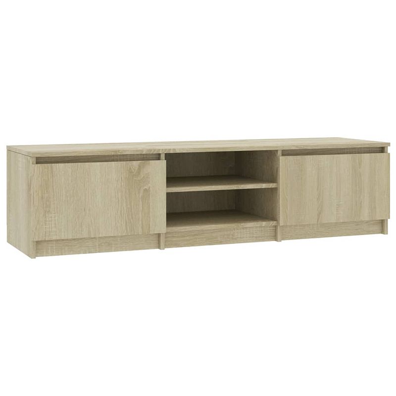 Foto van The living store tv-meubel classic - 140x40x35.5 cm - eikenhout - 2 deuren - 2 open vakken