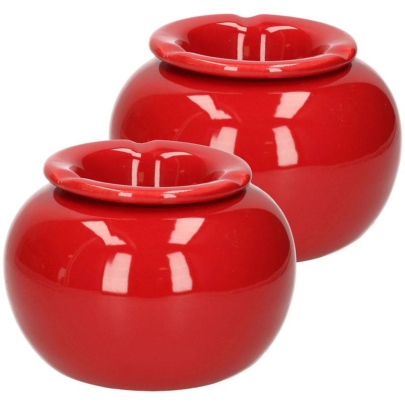 Foto van 2x stuks terras asbak/stormasbak rond keramiek 16 x 11 cm rood - asbakken