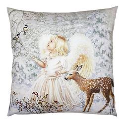 Foto van Haes deco - kerst kussenhoes 45x45 cm - wit - collectie: romantic christmas - sierkussen, kussenhoes