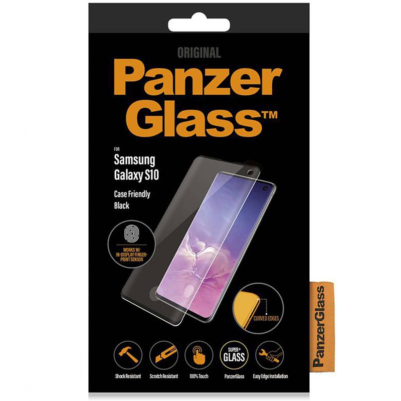 Foto van Panzerglass fingerprint case friendly screenprotector voor samsung galaxy s10 - zwart