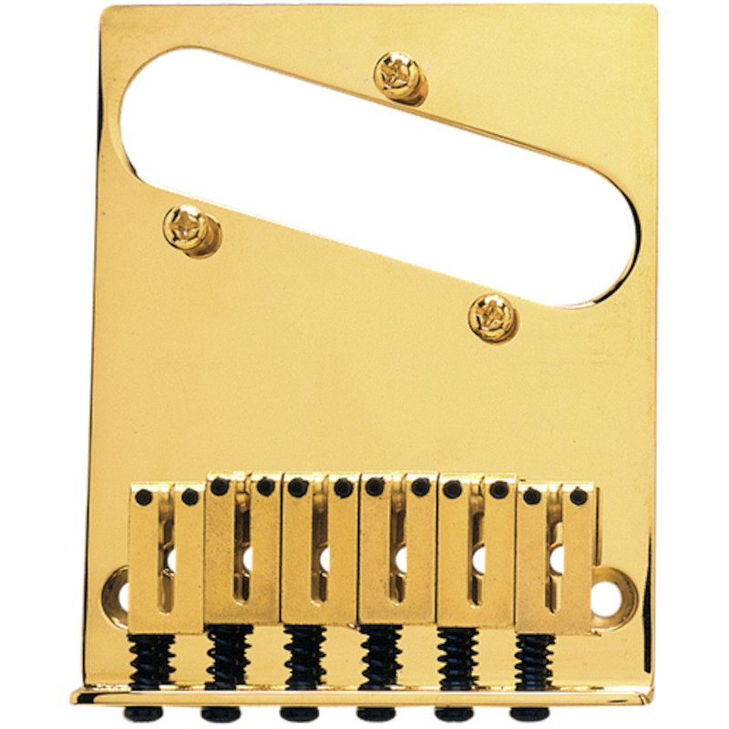 Foto van Fender 6-saddle american series telecaster bridge assembly gold brug voor fender telecaster