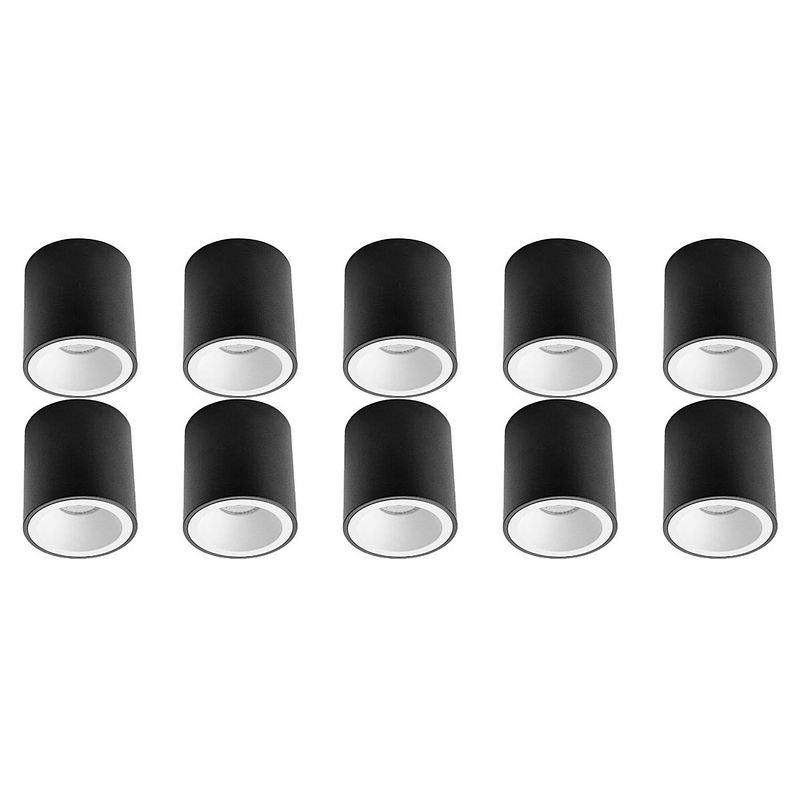 Foto van Opbouwspot 10 pack - pragmi cliron pro - gu10 fitting - opbouw rond - mat zwart/wit - aluminium - verdiept - ø90mm