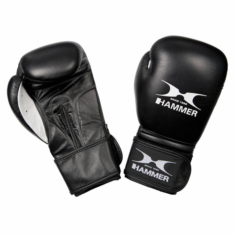 Foto van Hammer boxing bokshandschoenen premium fight - leer - zwart - 16 oz - leer