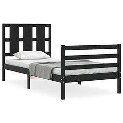 Foto van The living store bedframe - grenenhout - massief - 205.5 x 105.5 x 100 cm - zwart