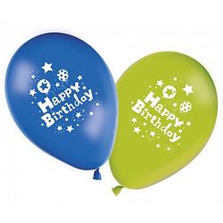 Foto van Procos ballonnen happy birthday 28 cm latex blauw/groen 8 stuks