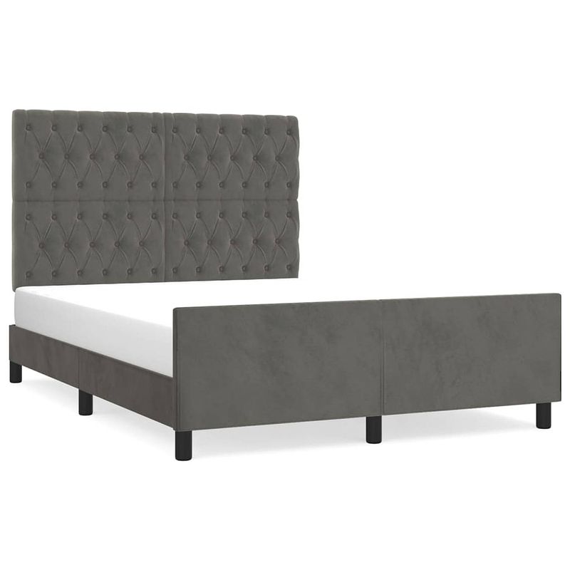 Foto van The living store bedframe donkergrijs fluweel - 203 x 146 x 118/128 cm - verstelbaar hoofdeinde