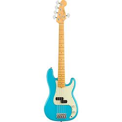 Foto van Fender american professional ii precision bass v mn miami blue 5-snarige elektrische basgitaar met koffer