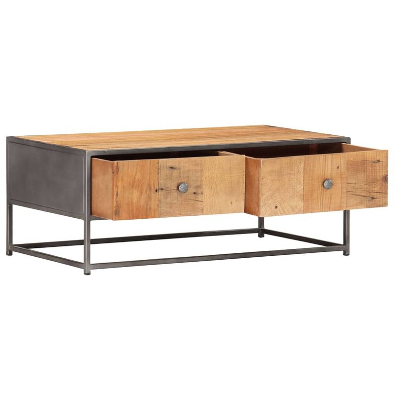 Foto van The living store salontafel industriële stijl gerecycled hout - 90x50x35 cm - bruin - met 2 lades