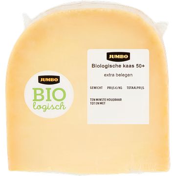 Foto van Jumbo biologische kaas 50+ extra belegen stuk ca. 450g aanbieding bij jumbo | per verpakking m.u.v. portieverpakking