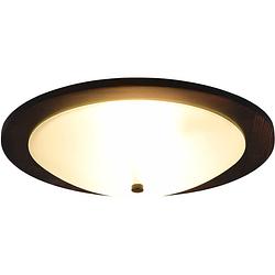 Foto van Led plafondlamp - plafondverlichting - trion palan - e27 fitting - 2-lichts - rond - mat donkerbruin - hout