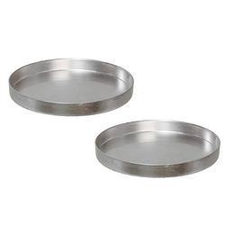 Foto van 2x stuks ronde kunststof dienbladen/kaarsenplateaus zilver d27 cm - kaarsenplateaus