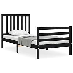 Foto van The living store massief grenenhouten bedframe - zwart - 205.5 x 95.5 x 101 cm - multiplex lattenbodem