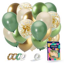 Foto van Fissaly® 40 stuks olijfgroen & gouden ballonnen set met lint - feest decoratie - verjaardag versiering - helium