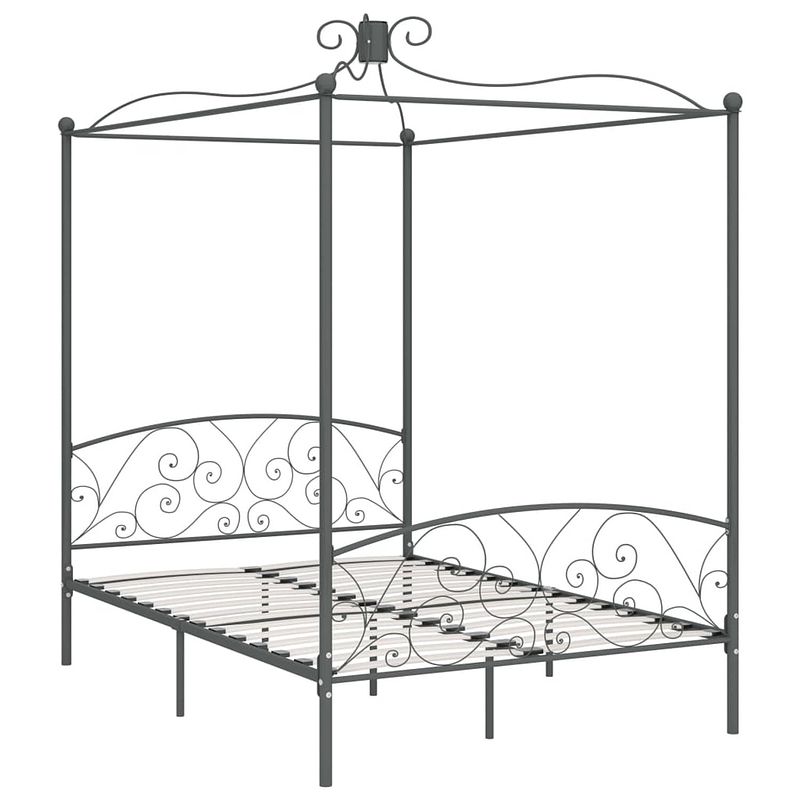 Foto van The living store hemelbedframe - grijs metaal - 211 x 129 x 227 cm - incl - lattenbodem - geschikt voor matras 120 x