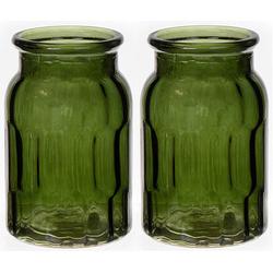Foto van Bloemenvaas - set van 2x - groen - transparant glas - d12 x h18 cm - vazen