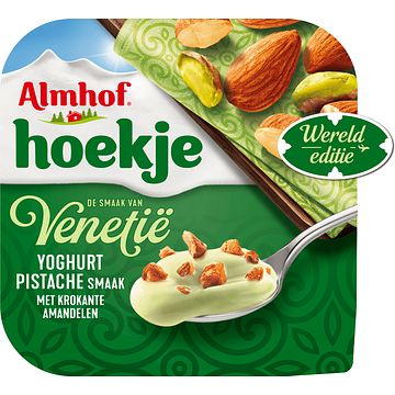 Foto van Almhof hoekje pistache smaak yoghurt met krokante amandelen 150g bij jumbo