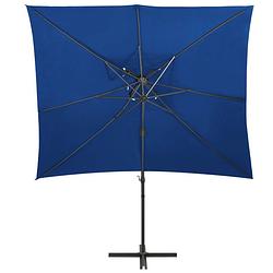 Foto van The living store parasol vierkant - 250 x 250 cm - azuurblauw - uv-beschermend - aluminium paal - kantelbaar