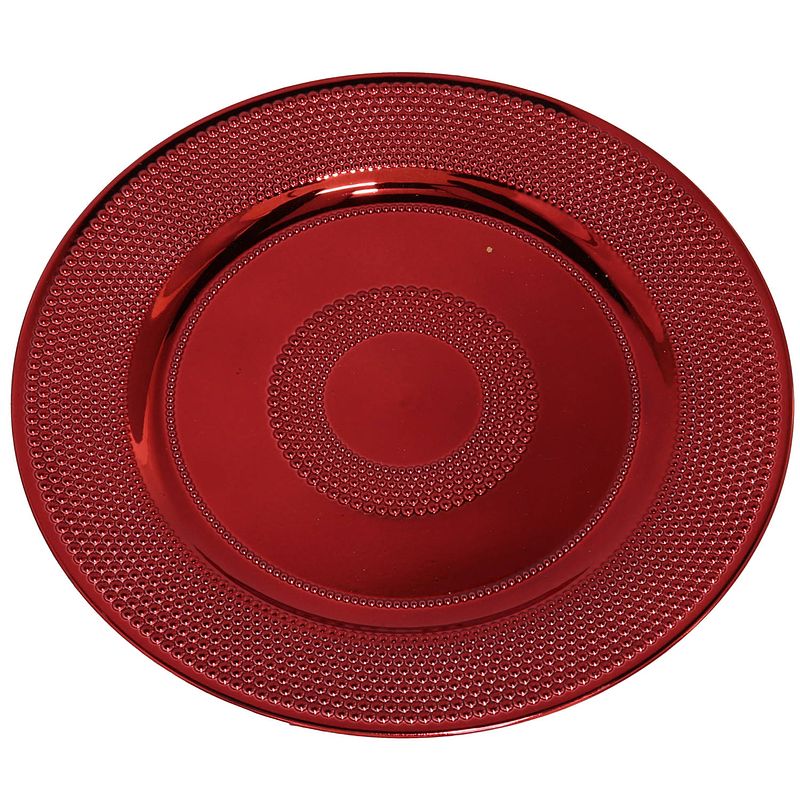 Foto van Ronde diner onderborden/kaarsenbord/plateau glimmend rood van 33 cm - kaarsenplateaus