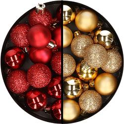 Foto van 34x stuks kunststof kerstballen rood en goud 3 cm - kerstbal