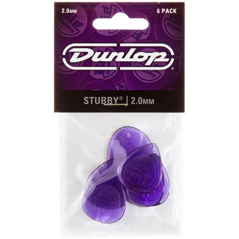 Foto van Dunlop 474p200 stubby jazz pick 2.0 mm plectrum set 6 stuks