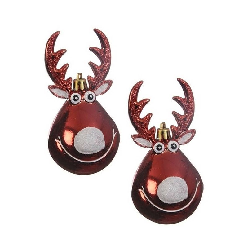 Foto van 2x kersthangers figuurtjes rendier rudolph kerst rood 11 cm - kersthangers