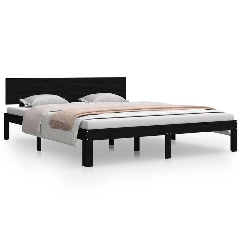 Foto van The living store bedframe zwart - 205.5 x 163.5 x 69.5 cm - massief grenenhout - multiplex lattenbodem