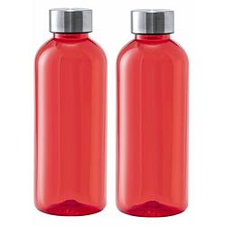 Foto van Kunststof waterfles/drinkfles/sportfles - 2x - rood transparant - met rvs dop - 600 ml - drinkflessen