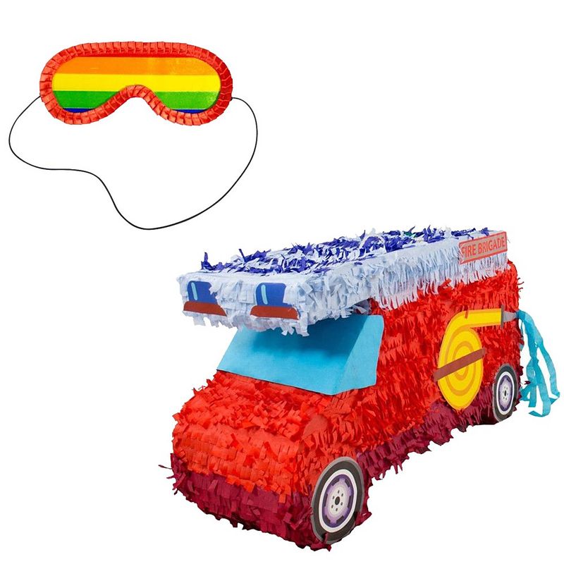 Foto van Pinata brandweerauto + pinata blinddoek