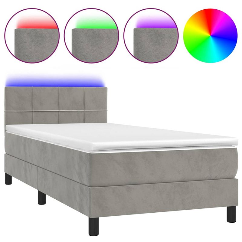 Foto van The living store boxspring - led - fluwelen stof - verstelbaar hoofdbord - pocketvering matras - huidvriendelijk