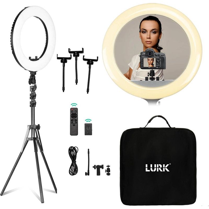 Foto van Lurk® ringlamp set 18 inch - verstelbaar statief & afstandsbieding - led selfie ring of light - voor camera / smartphone