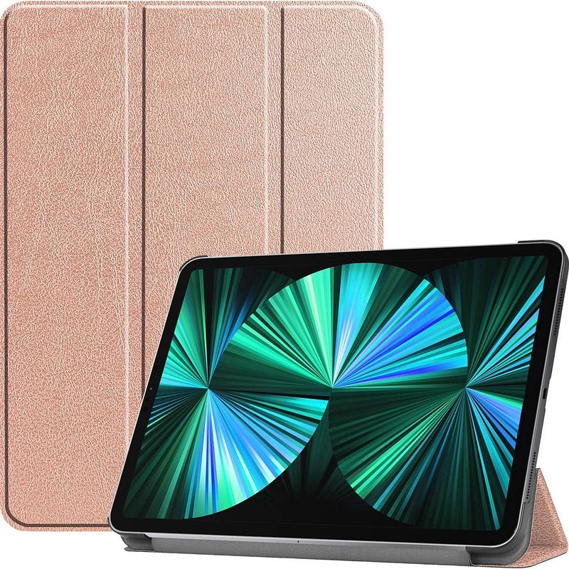 Foto van Basey ipad pro 2021 12,9 inch hoes case hoesje rosé goud hardcover book case cover