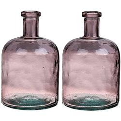Foto van Bloemenvaas - 2x - roze - transparant gerecycled glas - d15 x h24 cm - vazen