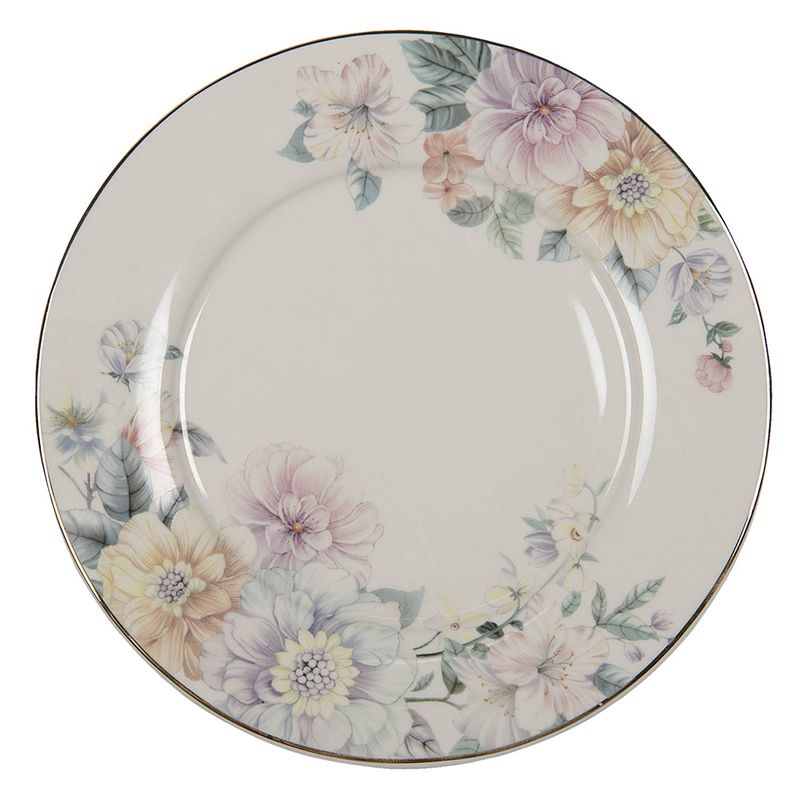 Foto van Clayre & eef servies dinerbord ø 26*2 cm wit porselein bloemen eetbord wit eetbord